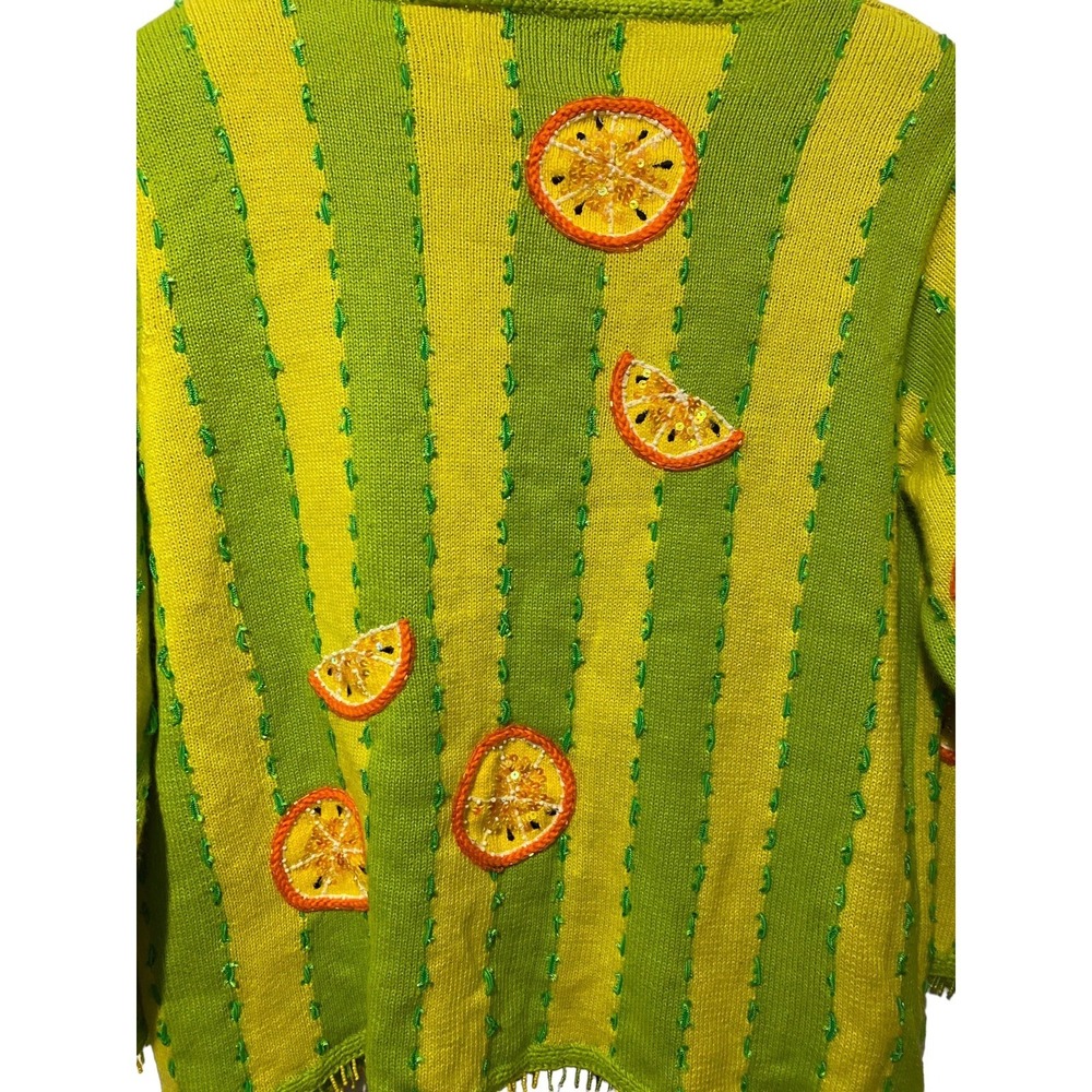 Design Phillip Jane Citrus Orange LEMONS Sequin Sweater M Vintage beaded top - Picture 12 of 12